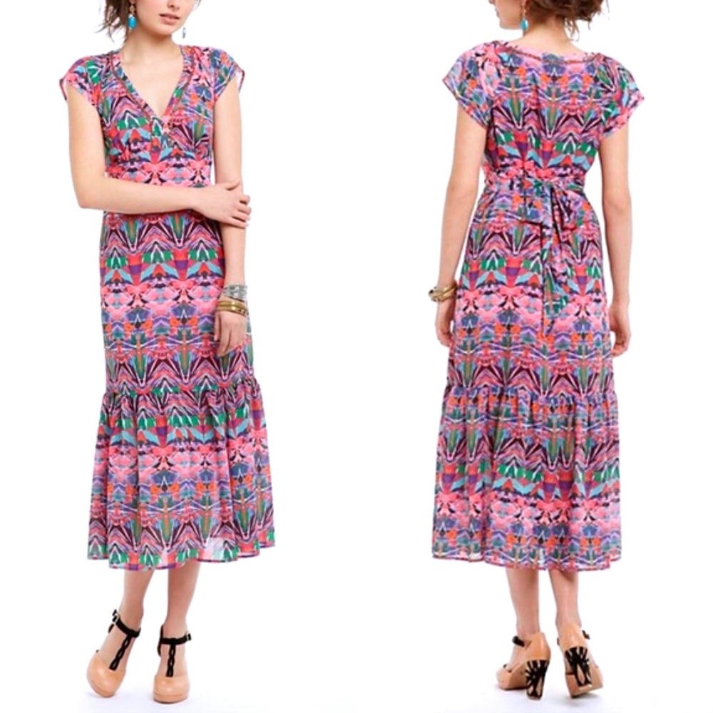Anthropologie Vanessa‎ Virginia Mural Beaded Maxi Dress in Pink Multi  Size 6